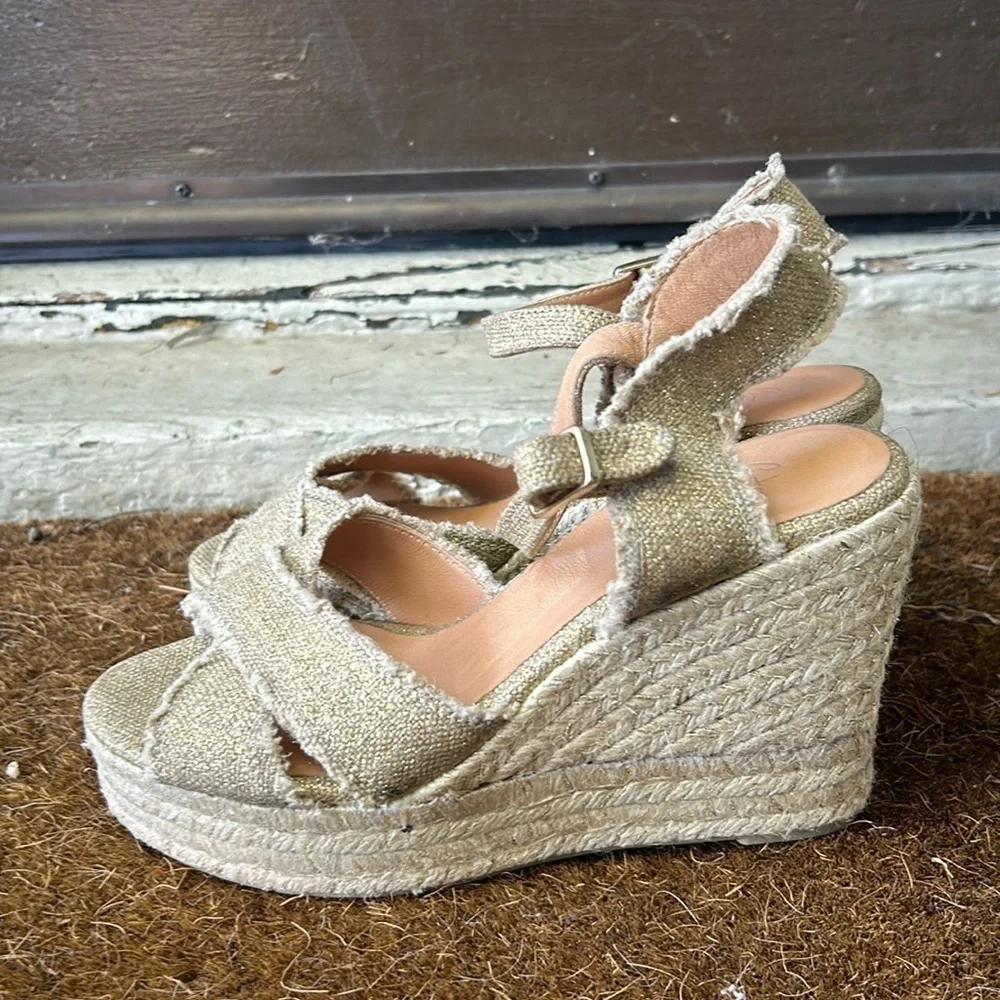 Castaner Bromelia Frayed Canvas Wedge Espadrilles Sz EU 39 Bohemian Vacation